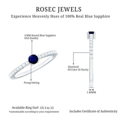 Round Blue Sapphire Dainty Promise Ring with Diamond