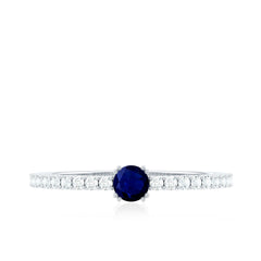 Round Blue Sapphire Dainty Promise Ring with Diamond