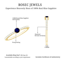 Round Blue Sapphire Dainty Promise Ring with Diamond