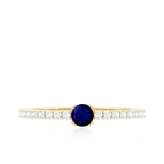 Round Blue Sapphire Dainty Promise Ring with Diamond