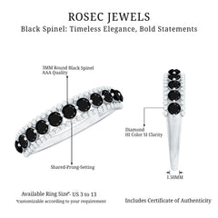 Natural Black Spinel Diamond Half Eternity Ring for Anniversary