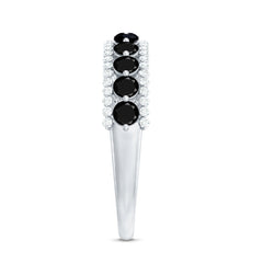 Natural Black Spinel Diamond Half Eternity Ring for Anniversary