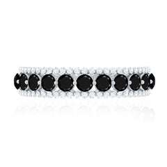 Natural Black Spinel Diamond Half Eternity Ring for Anniversary