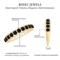 Natural Black Spinel Diamond Half Eternity Ring for Anniversary