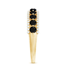 Natural Black Spinel Diamond Half Eternity Ring for Anniversary