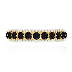 Natural Black Spinel Diamond Half Eternity Ring for Anniversary