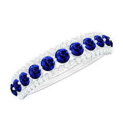 Certified Lab Grown Blue Sapphire Half Eternity Band Ring with Diamond