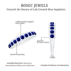Certified Lab Grown Blue Sapphire Half Eternity Band Ring with Diamond