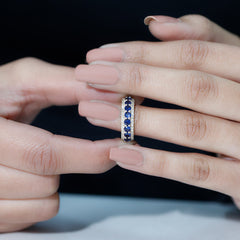 Certified Lab Grown Blue Sapphire Half Eternity Band Ring with Diamond