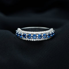 Certified Lab Grown Blue Sapphire Half Eternity Band Ring with Diamond