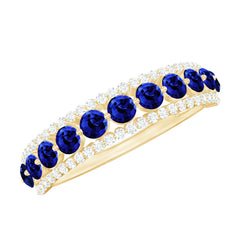 Certified Lab Grown Blue Sapphire Half Eternity Band Ring with Diamond