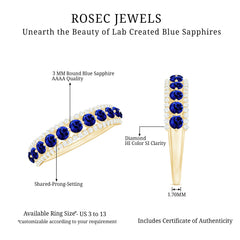 Certified Lab Grown Blue Sapphire Half Eternity Band Ring with Diamond