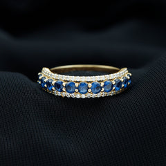 Certified Lab Grown Blue Sapphire Half Eternity Band Ring with Diamond