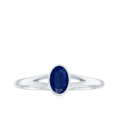 Oval Blue Sapphire Solitaire Engagement Ring in Split Shank