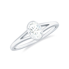 Bezel Set Oval Cut Moissanite Promise Ring in Split Shank