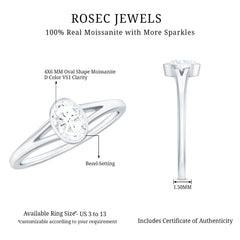 Bezel Set Oval Cut Moissanite Promise Ring in Split Shank