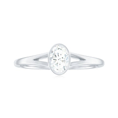 Bezel Set Oval Cut Moissanite Promise Ring in Split Shank