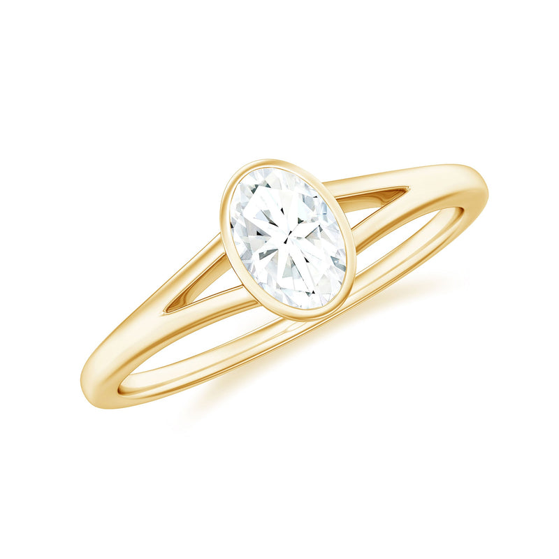 Bezel Set Oval Cut Moissanite Promise Ring in Split Shank
