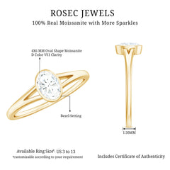 Bezel Set Oval Cut Moissanite Promise Ring in Split Shank