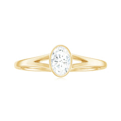 Bezel Set Oval Cut Moissanite Promise Ring in Split Shank