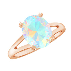 Natural 8X10 mm Ethiopian Opal Diamond Oval Engagement Ring with Split Shank