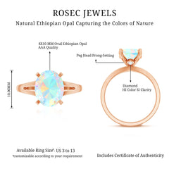 Natural 8X10 mm Ethiopian Opal Diamond Oval Engagement Ring with Split Shank