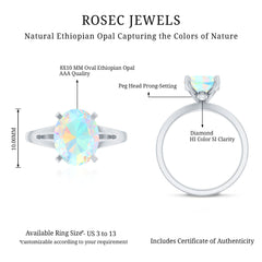Natural 8X10 mm Ethiopian Opal Diamond Oval Engagement Ring with Split Shank