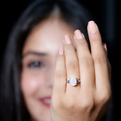 Natural 8X10 mm Ethiopian Opal Diamond Oval Engagement Ring with Split Shank