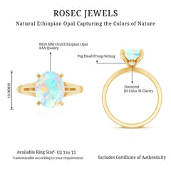 Natural 8X10 mm Ethiopian Opal Diamond Oval Engagement Ring with Split Shank