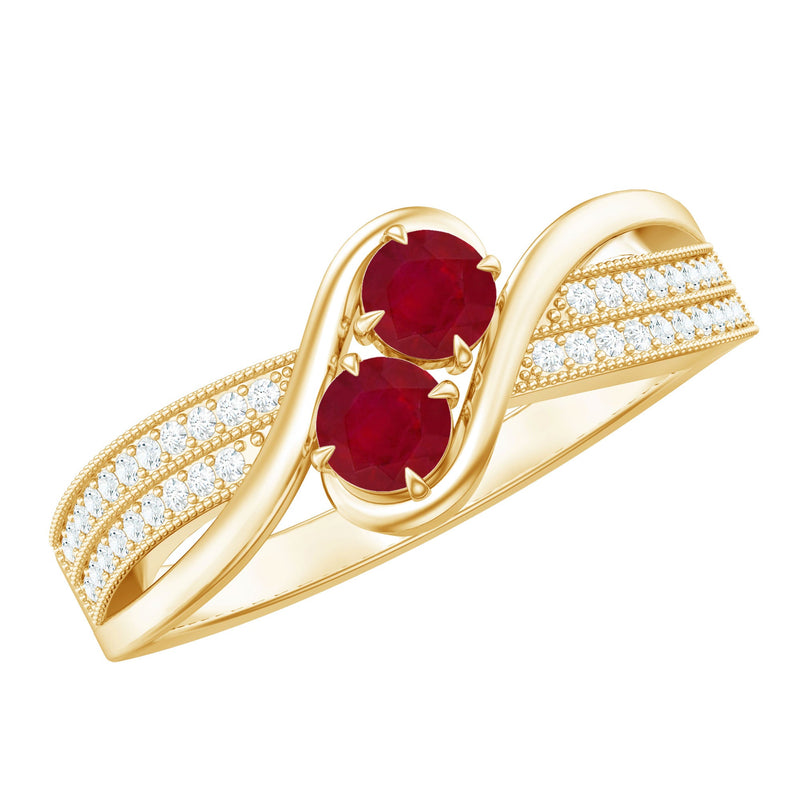 Natural Ruby To Et Moi Engagement Ring with Diamond