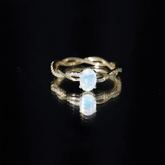 Natural 6X8mm Opalescent Oval Engagement Ring with Diamond Braided Shank