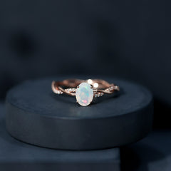 Natural 6X8mm Opalescent Oval Engagement Ring with Diamond Braided Shank