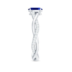 Certified 0.6 Carat Oval Lab Grown Blue Sapphire Engagement Ring with Diamond Braided Shank