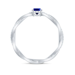 Certified 0.6 Carat Oval Lab Grown Blue Sapphire Engagement Ring with Diamond Braided Shank