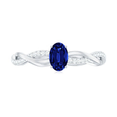 Certified 0.6 Carat Oval Lab Grown Blue Sapphire Engagement Ring with Diamond Braided Shank