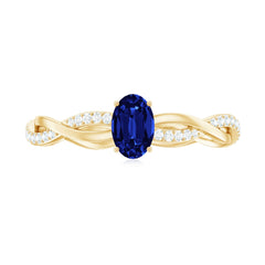 Certified 0.6 Carat Oval Lab Grown Blue Sapphire Engagement Ring with Diamond Braided Shank