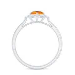 Vintage Inspired Citrine Engagement Ring with Diamond Halo