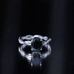 Oval Cut Solitaire Created Black Diamond Braided Engagement Ring with Diamond