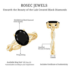Oval Cut Solitaire Created Black Diamond Braided Engagement Ring with Diamond