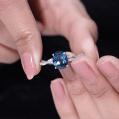 8x10mm Oval Cut London Blue Topaz Oblong Engagement Ring with Diamond