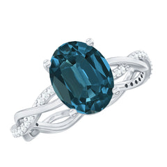 8x10mm Oval Cut London Blue Topaz Oblong Engagement Ring with Diamond