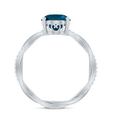 8x10mm Oval Cut London Blue Topaz Oblong Engagement Ring with Diamond