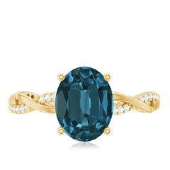 8x10mm Oval Cut London Blue Topaz Oblong Engagement Ring with Diamond