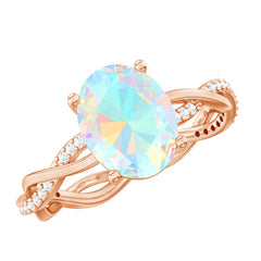 Real 8X10mm Ethiopian Rainbow Opal Engagement Ring with Diamond Braided Shank