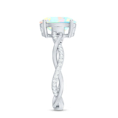 Real 8X10mm Ethiopian Rainbow Opal Engagement Ring with Diamond Braided Shank