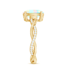 Real 8X10mm Ethiopian Rainbow Opal Engagement Ring with Diamond Braided Shank