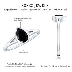 Bezel Set Black Onyx Pear Engagement Ring in Split Shank