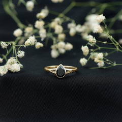 Bezel Set Black Onyx Pear Engagement Ring in Split Shank