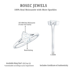 Bezel Set Pear Shaped Moissanite Promise Ring in Split Shank