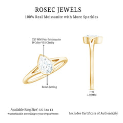 Bezel Set Pear Shaped Moissanite Promise Ring in Split Shank